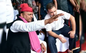 Akhilesh Yadav and Rahul Gandhi in a joint rally in UP