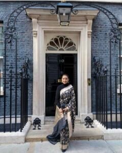 Manisha Koirala posing at 10 Downing Street