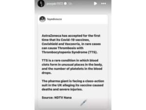 Pooja Bhatt's Instagram story on Covid-19 vaccine, Covishield 